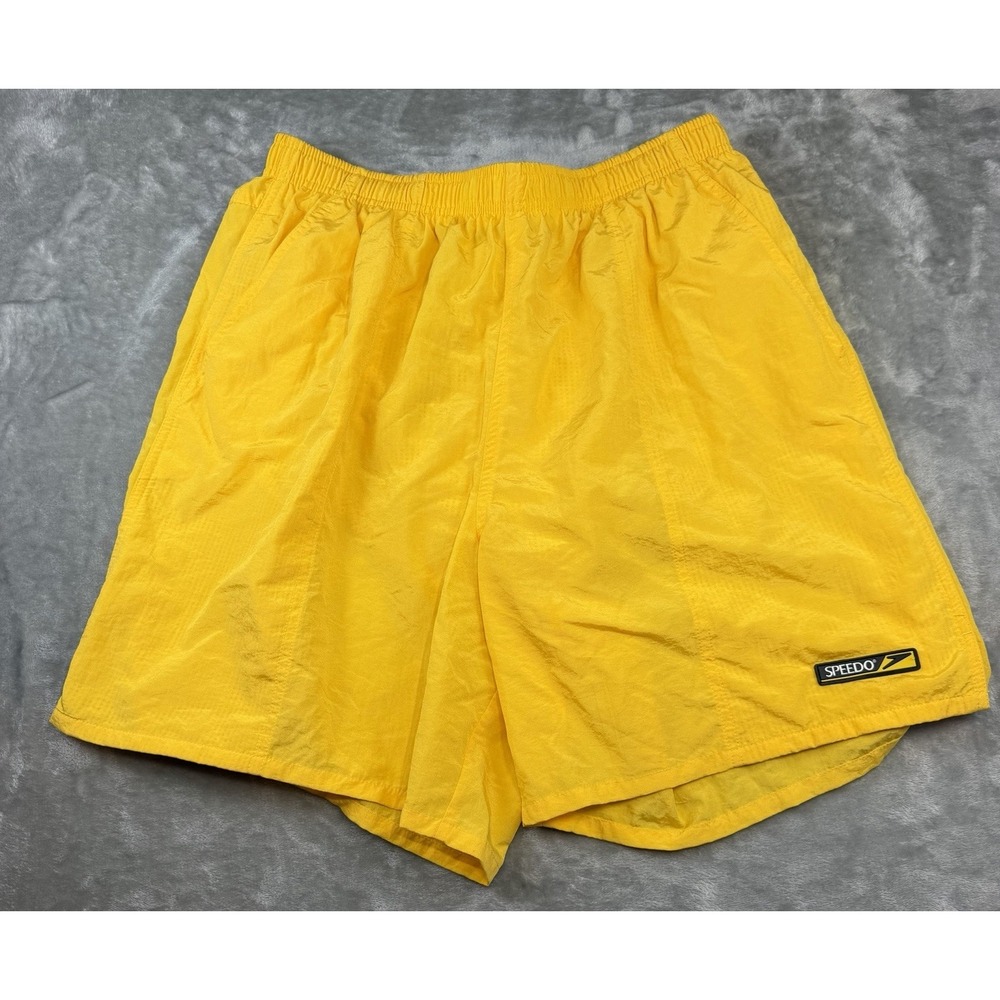 Speedo Board Shorts Mens Size Large Yellow Swim Trunks Mesh Lined 7" Inseam